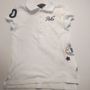 Polo by Ralph Lauren White Kids Polo Shirt with Embroidered Patches Size 7